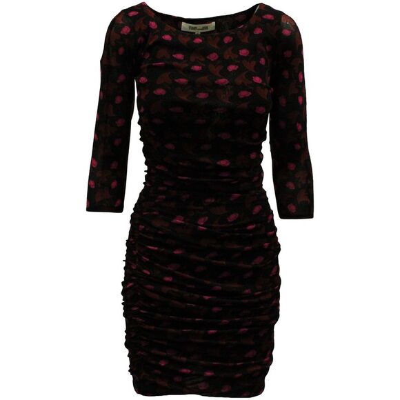 Diane Von Furstenberg Alfie Ruched Bodycon Dress in Dark...